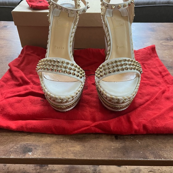 Christian Louboutin Gold and White Wedges - Picture 2 of 4